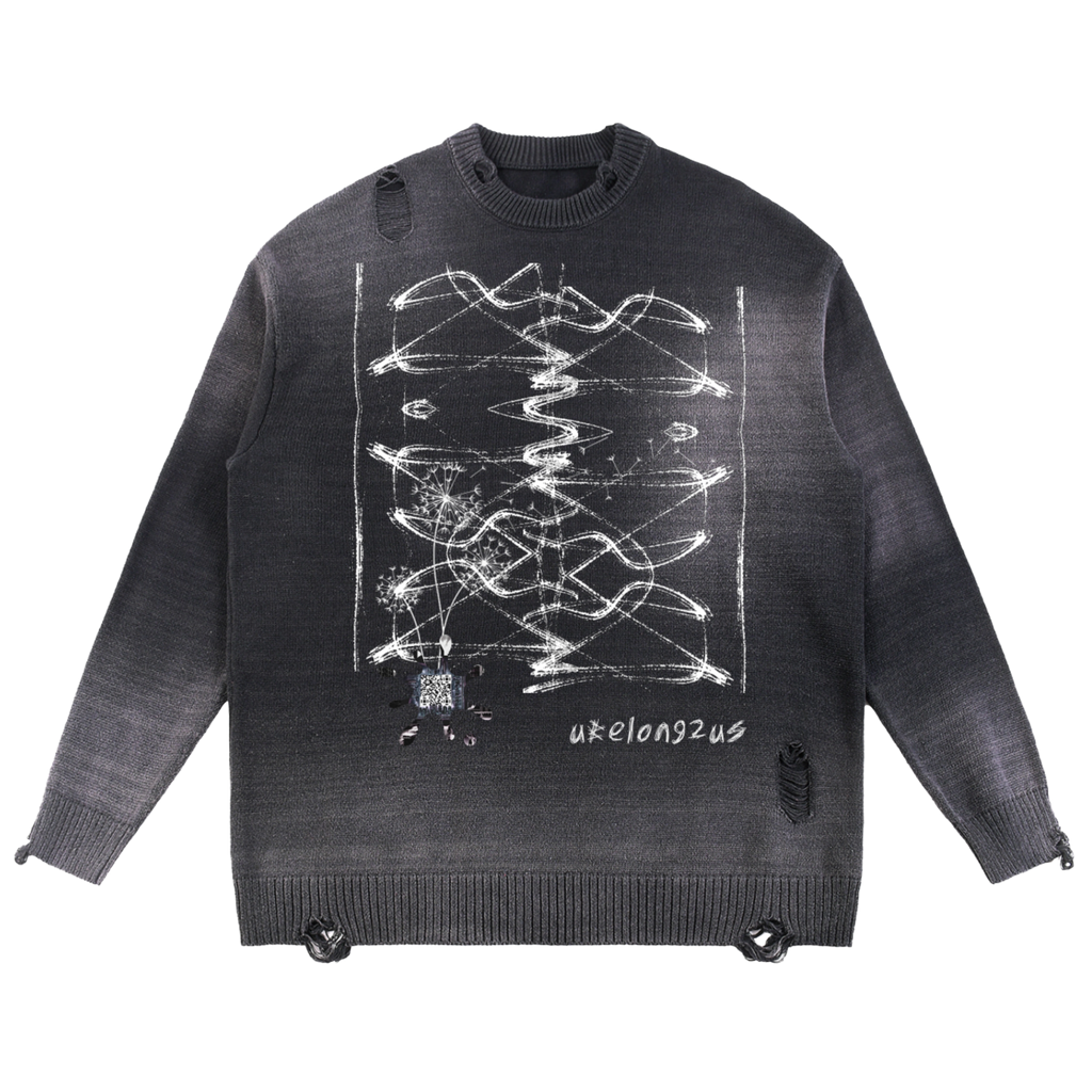 Sun Fade Distressed Ripped Crew-neck Sweatshirt