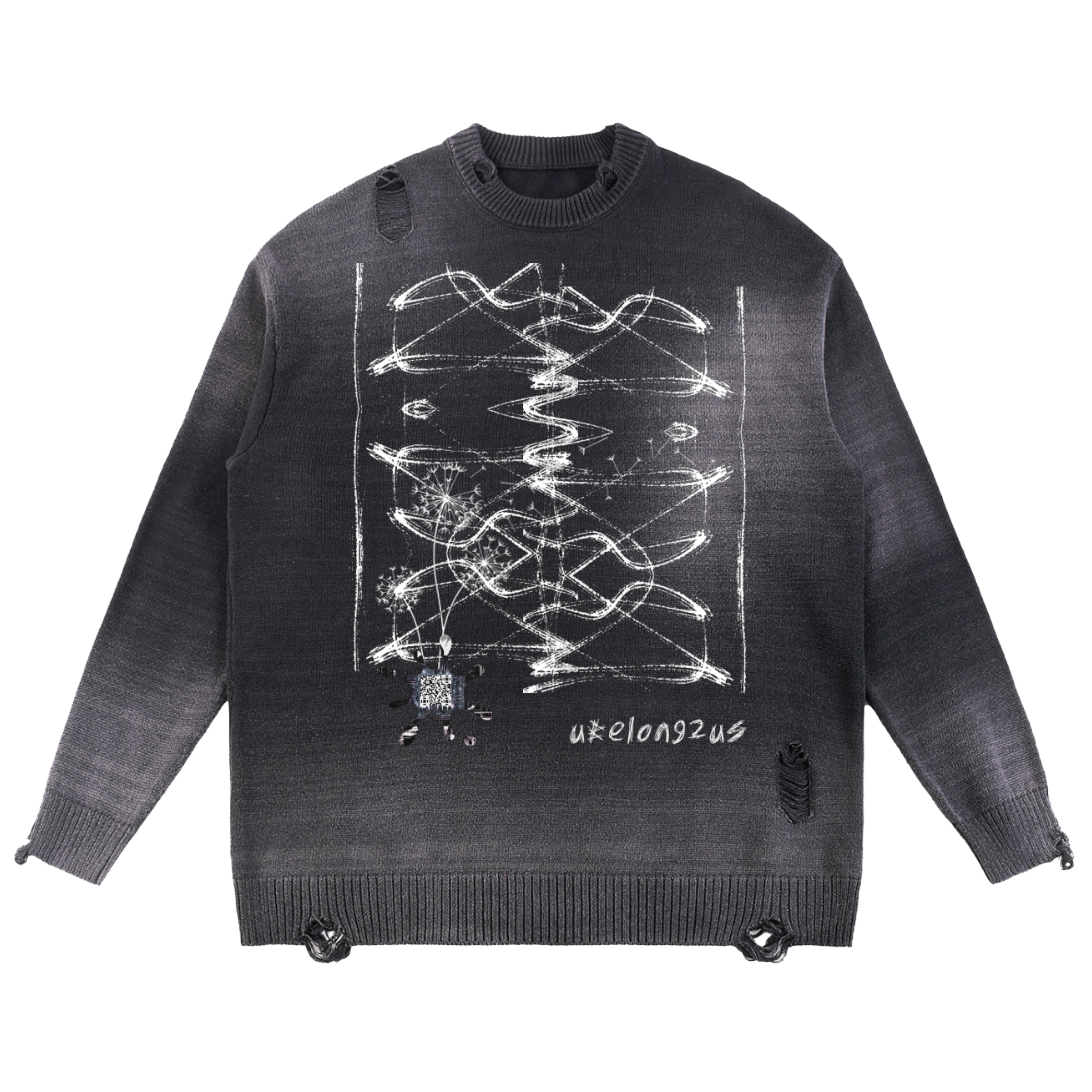 Sun Fade Distressed Ripped Crew-neck Sweatshirt