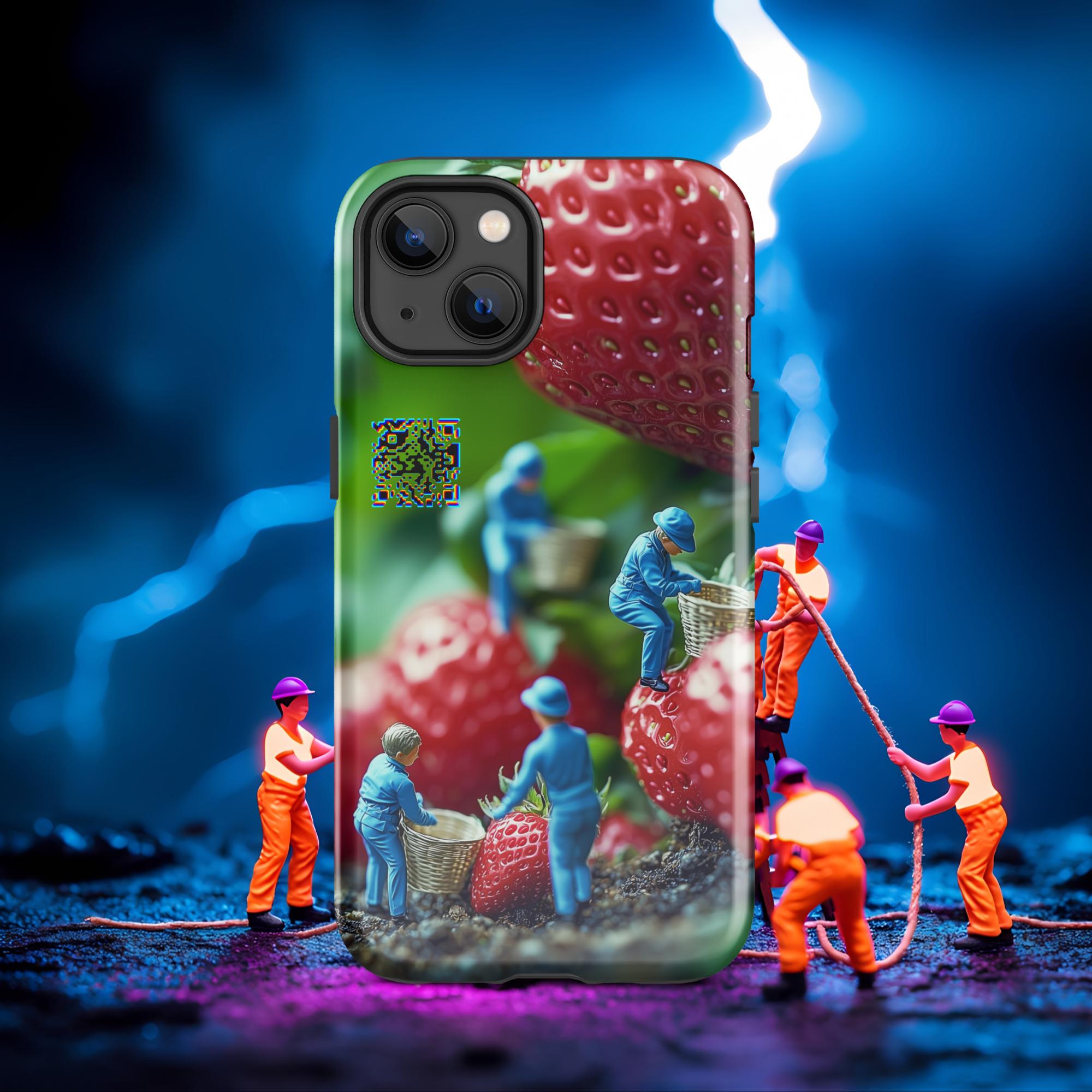 Tiny Workers™ – Giant Strawberry – Limited QR Music Case for iPhone® – Tough | Glossy – Phone Case | QR Music Drop by uBelong2.us | Variant: iPhone 13