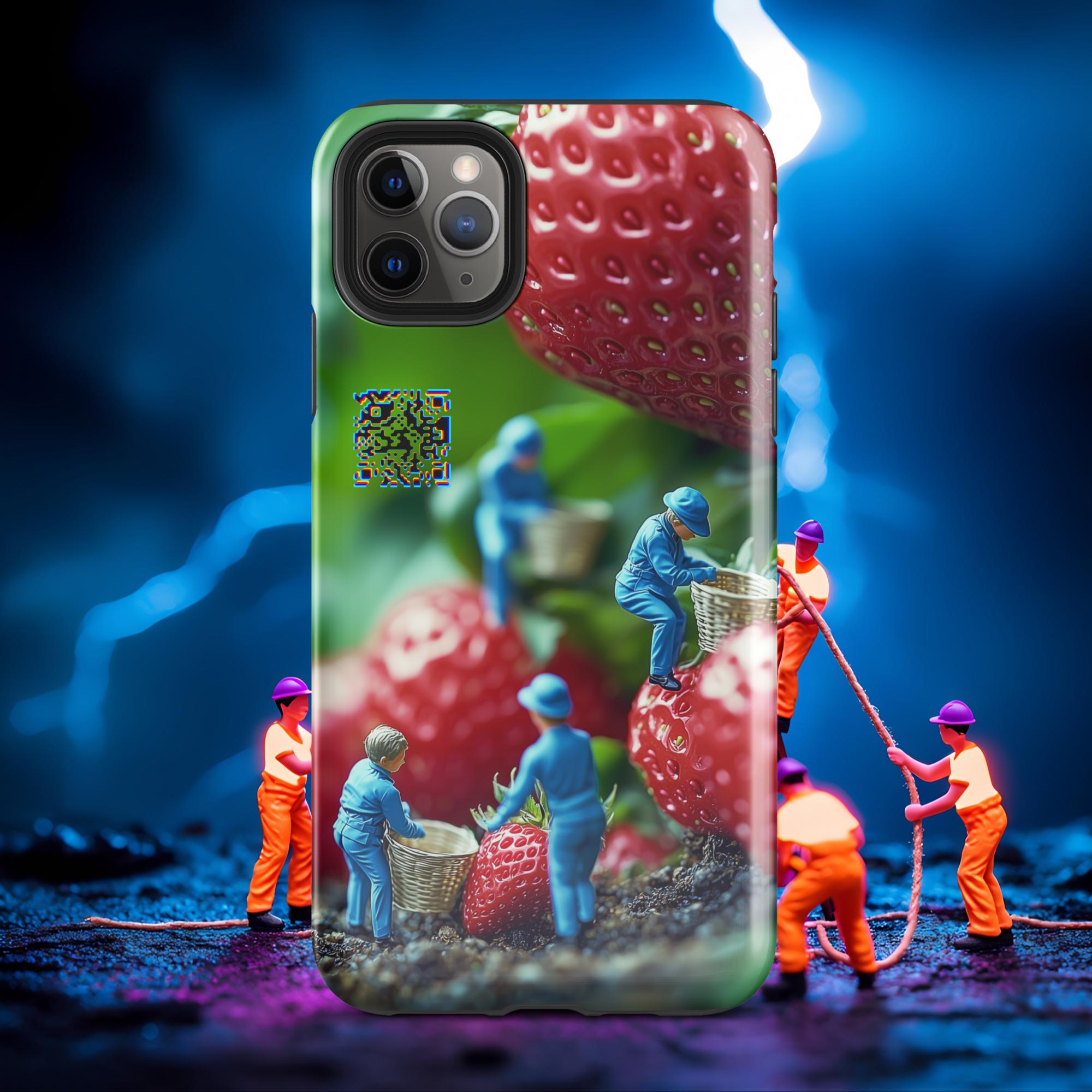 Tiny Workers™ – Giant Strawberry – Limited QR Music Case for iPhone® – Tough | Glossy – Phone Case | QR Music Drop by uBelong2.us | Variant: iPhone 11 Pro Max