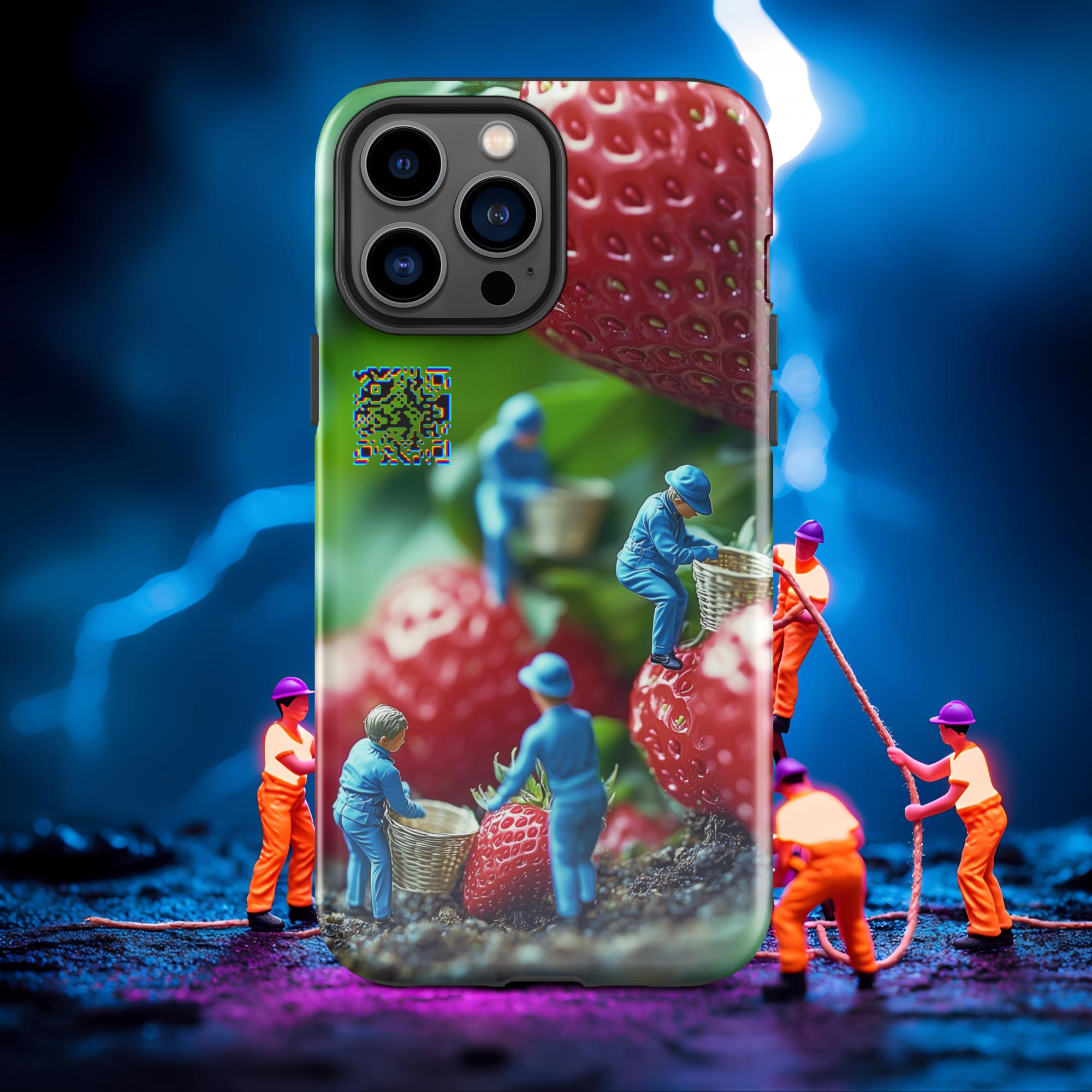 Tiny Workers™ – Giant Strawberry – Limited QR Music Case for iPhone® – Tough | Glossy – Phone Case | QR Music Drop by uBelong2.us | Variant: iPhone 13 Pro Max