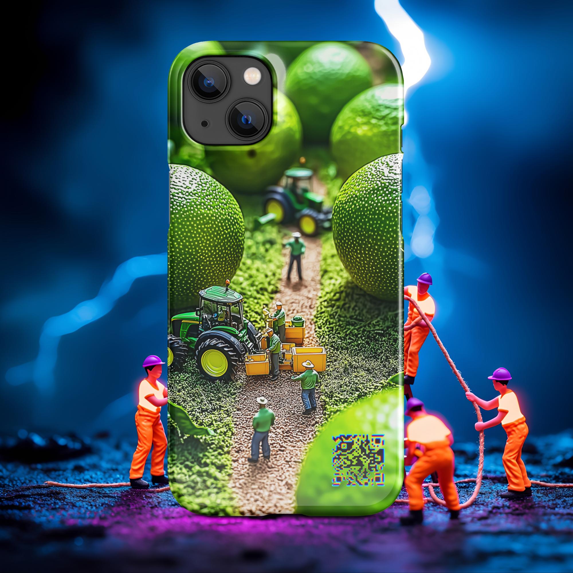 Tiny Workers™ – Lime Garden – Limited QR Music Case for iPhone® – Snap | Glossy – Phone Case | QR Music Drop by uBelong2.us | Variant: iPhone 14 Plus