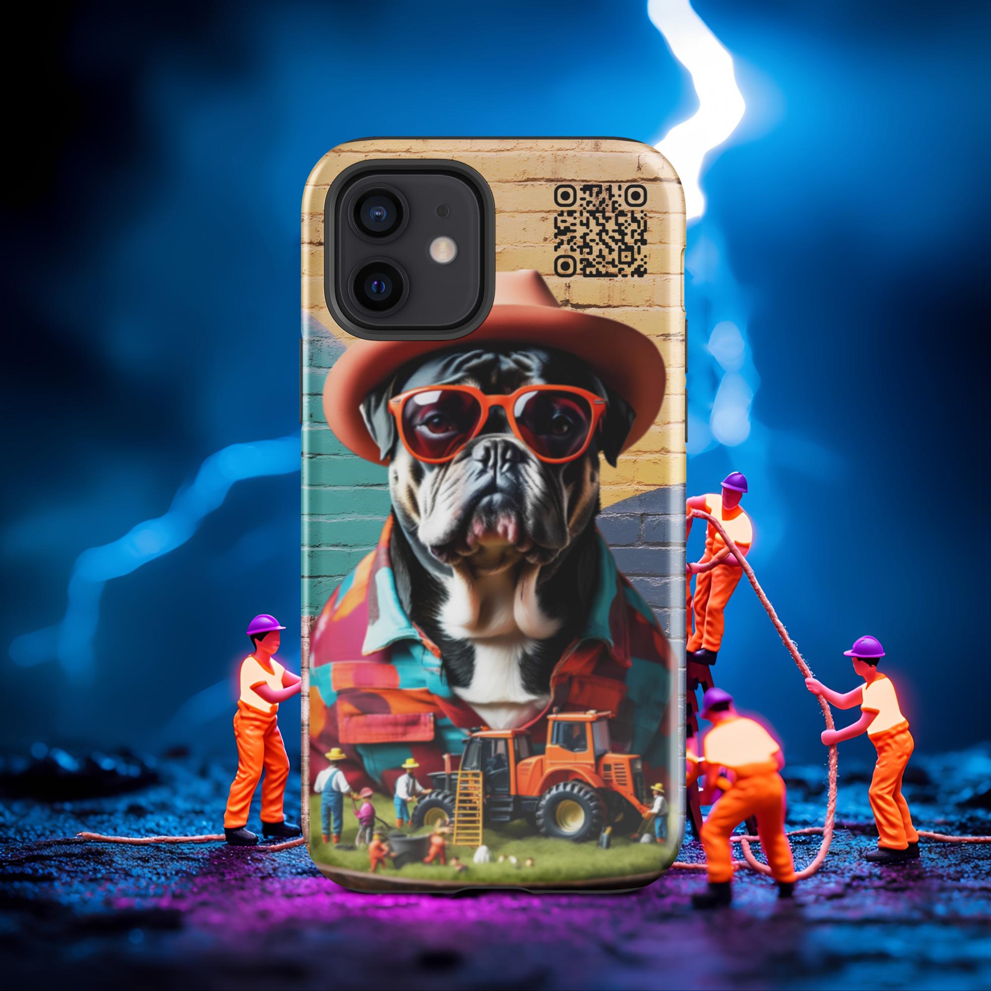 Tiny Workers™ – Mr Bull Dog – Limited QR Music Case for iPhone® - Tough | Glossy – Phone Case | QR Music Drop by uBelong2.us | Variant: iPhone 12