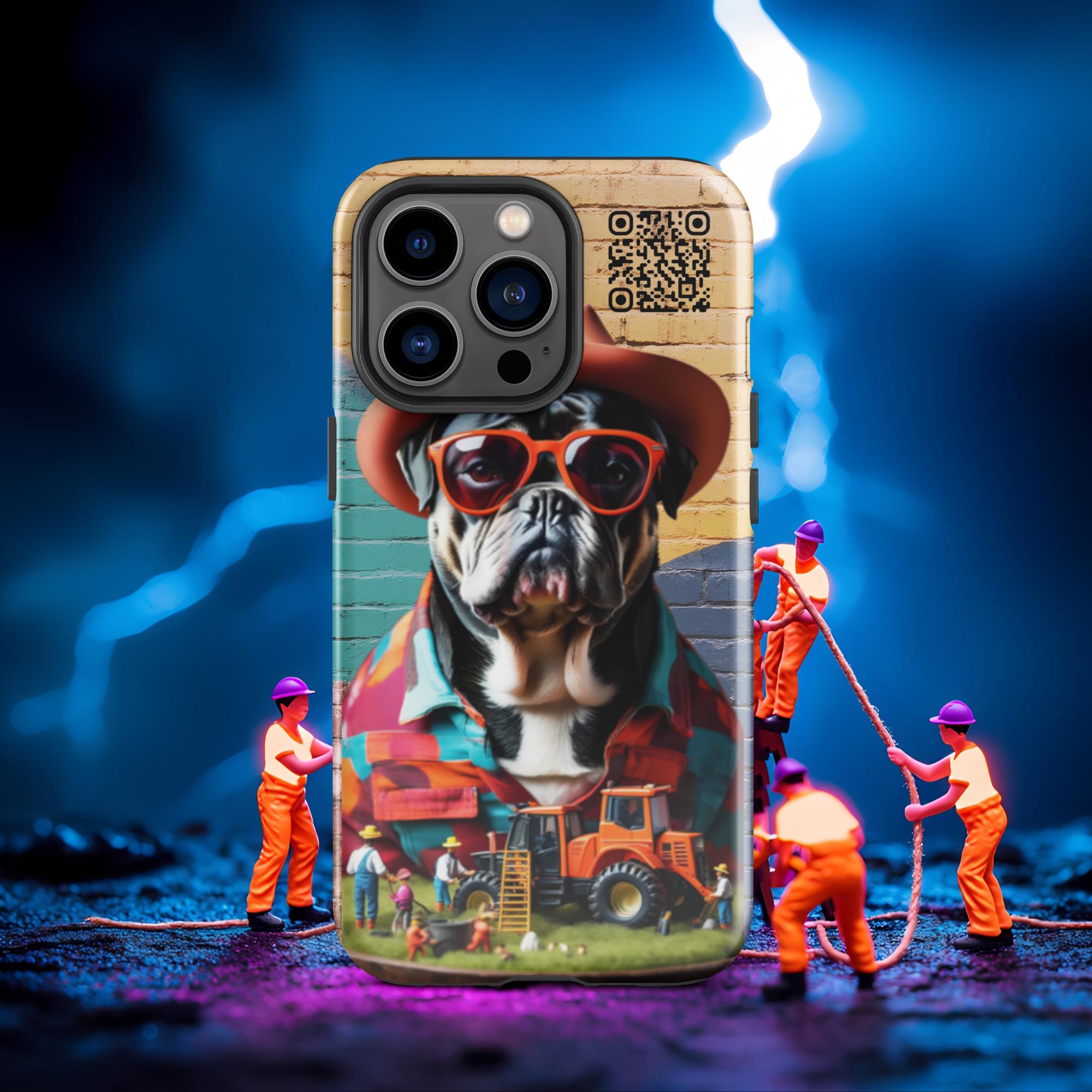 Tiny Workers™ – Mr Bull Dog – Limited QR Music Case for iPhone® - Tough | Glossy – Phone Case | QR Music Drop by uBelong2.us | Variant: iPhone 13 Pro