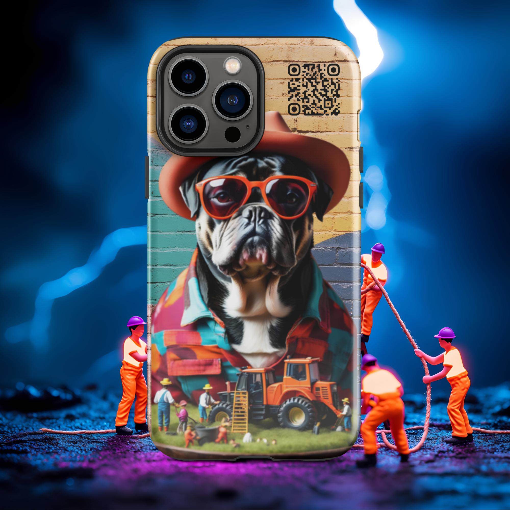 Tiny Workers™ – Mr Bull Dog – Limited QR Music Case for iPhone® - Tough | Glossy – Phone Case | QR Music Drop by uBelong2.us | Variant: iPhone 13 Pro Max