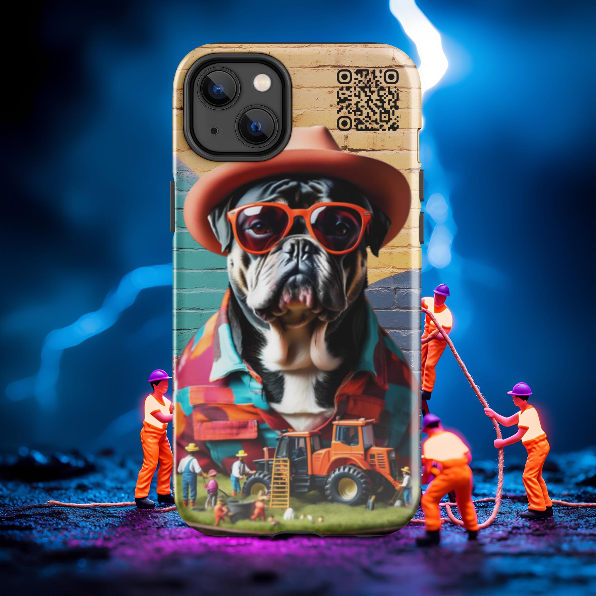 Tiny Workers™ – Mr Bull Dog – Limited QR Music Case for iPhone® - Tough | Glossy – Phone Case | QR Music Drop by uBelong2.us | Variant: iPhone 14 Plus