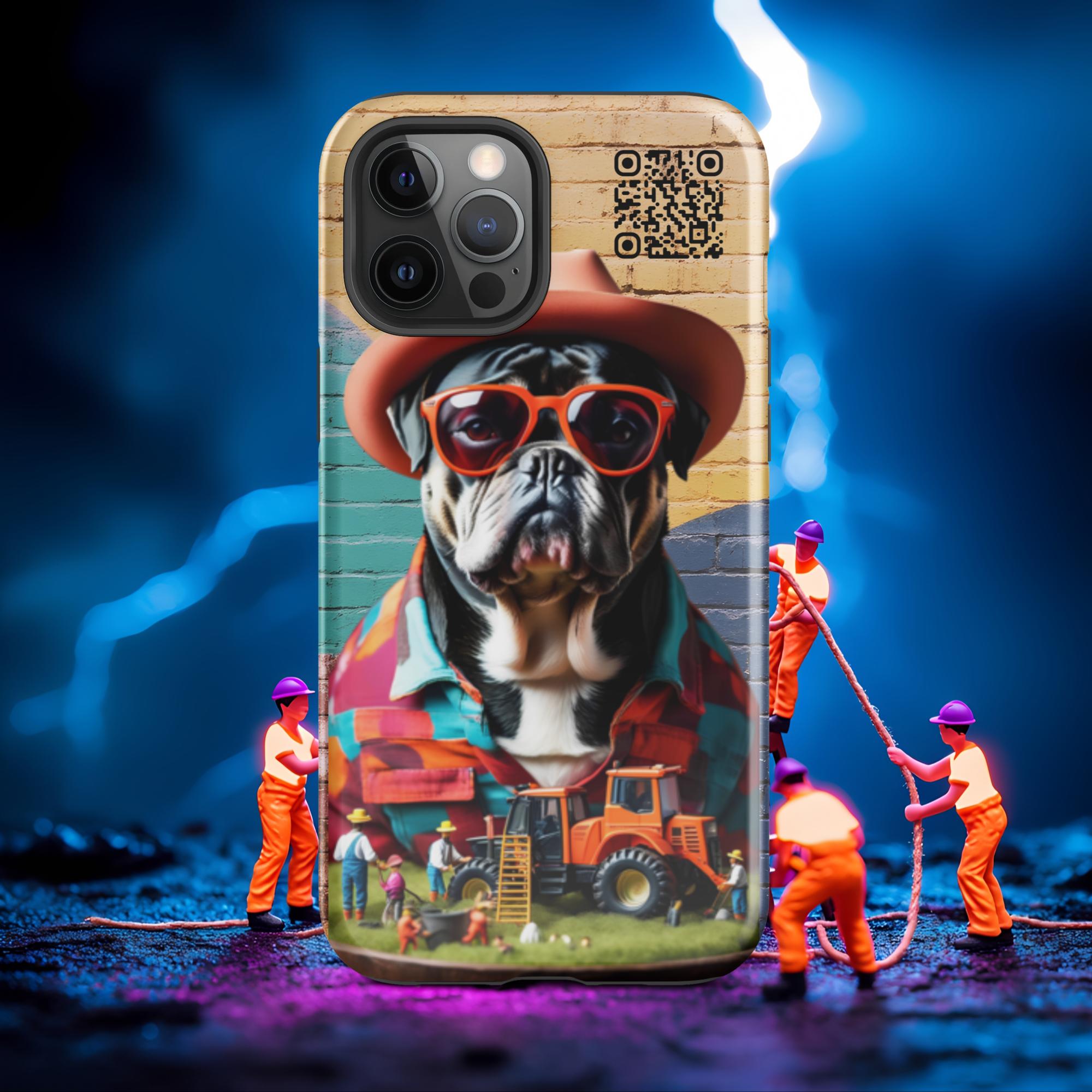 Tiny Workers™ – Mr Bull Dog – Limited QR Music Case for iPhone® - Tough | Glossy – Phone Case | QR Music Drop by uBelong2.us | Variant: iPhone 12 Pro Max