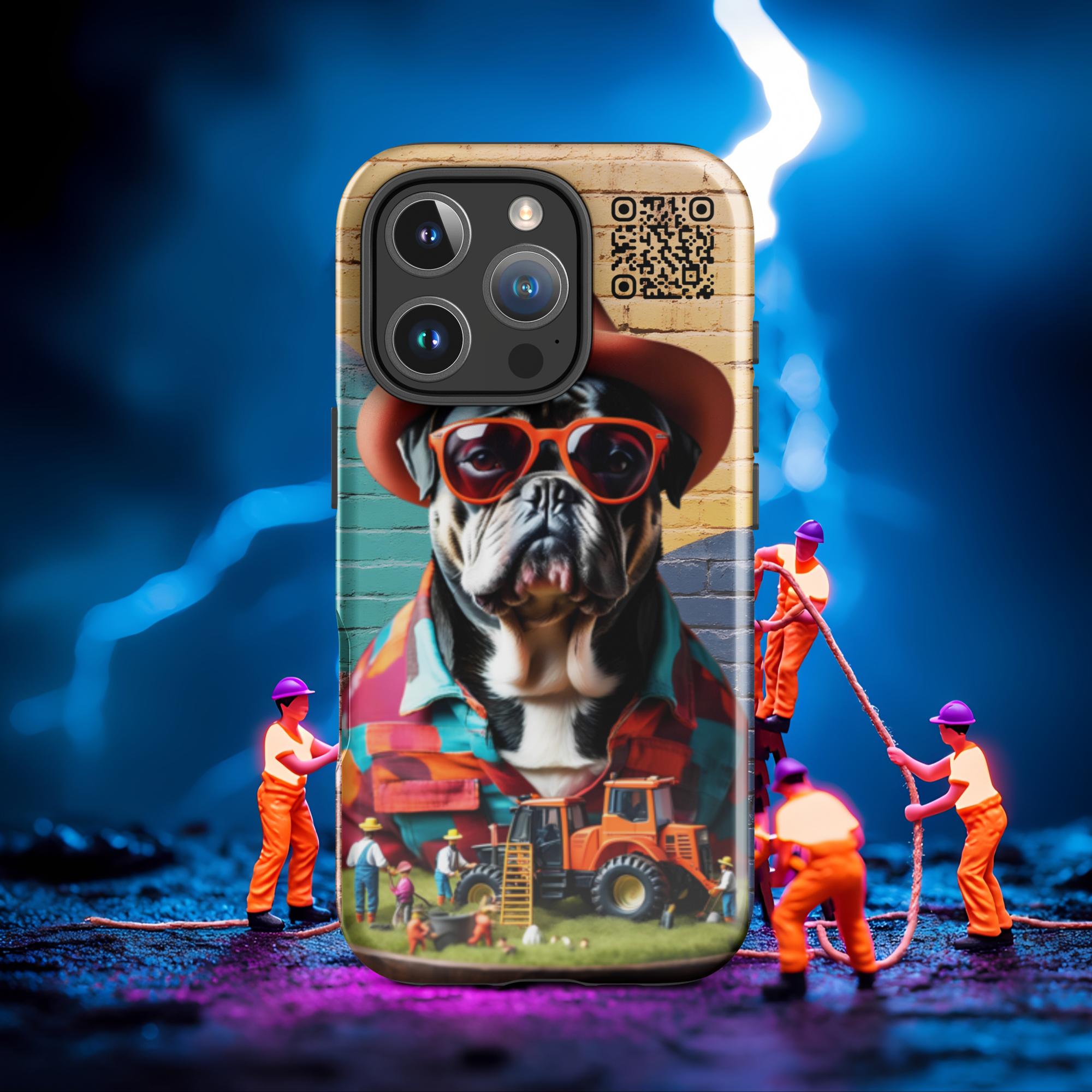 Tiny Workers™ – Mr Bull Dog – Limited QR Music Case for iPhone® - Tough | Glossy – Phone Case | QR Music Drop by uBelong2.us | Variant: iPhone 16 Pro