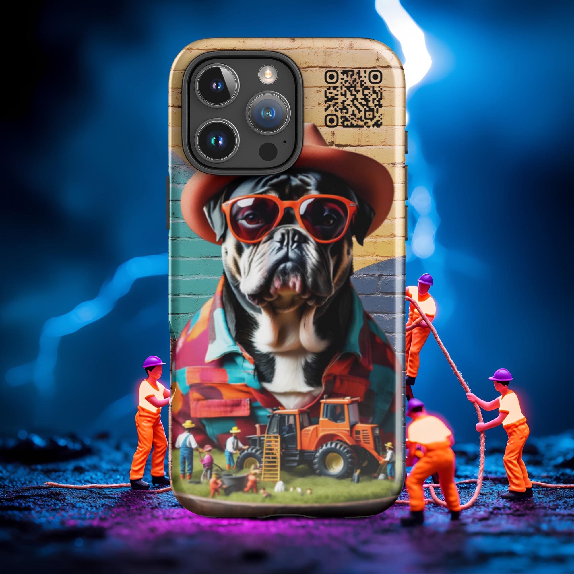 Tiny Workers™ – Mr Bull Dog – Limited QR Music Case for iPhone® - Tough | Glossy – Phone Case | QR Music Drop by uBelong2.us | Variant: iPhone 16 Pro Max