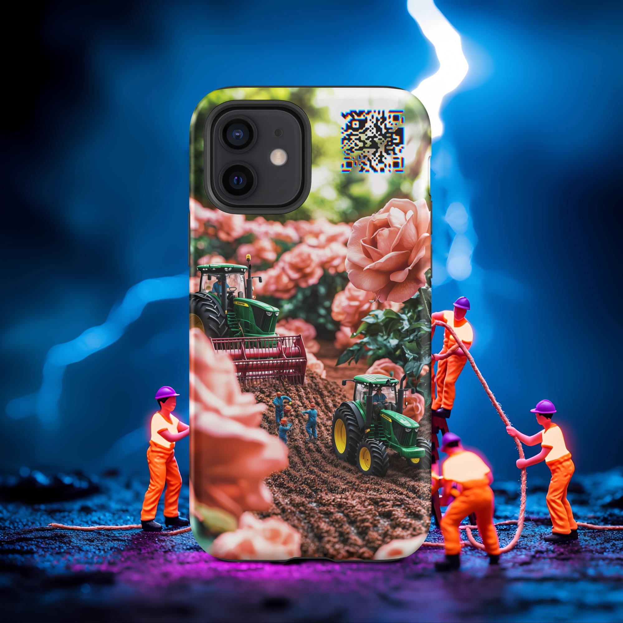 Tiny Workers™ – Pastel Rose Garden – Limited QR Music Case for iPhone® – Tough | Matte – Phone Case | QR Music Drop by uBelong2.us | Variant: iPhone 12