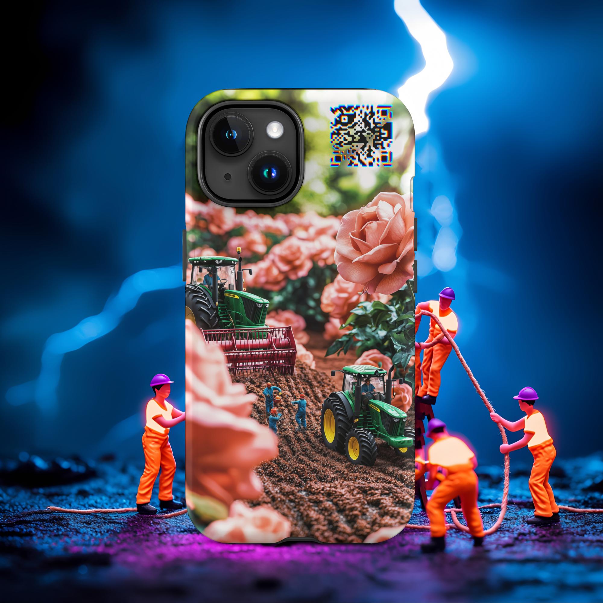 Tiny Workers™ – Pastel Rose Garden – Limited QR Music Case for iPhone® – Tough | Matte – Phone Case | QR Music Drop by uBelong2.us | Variant: iPhone 15