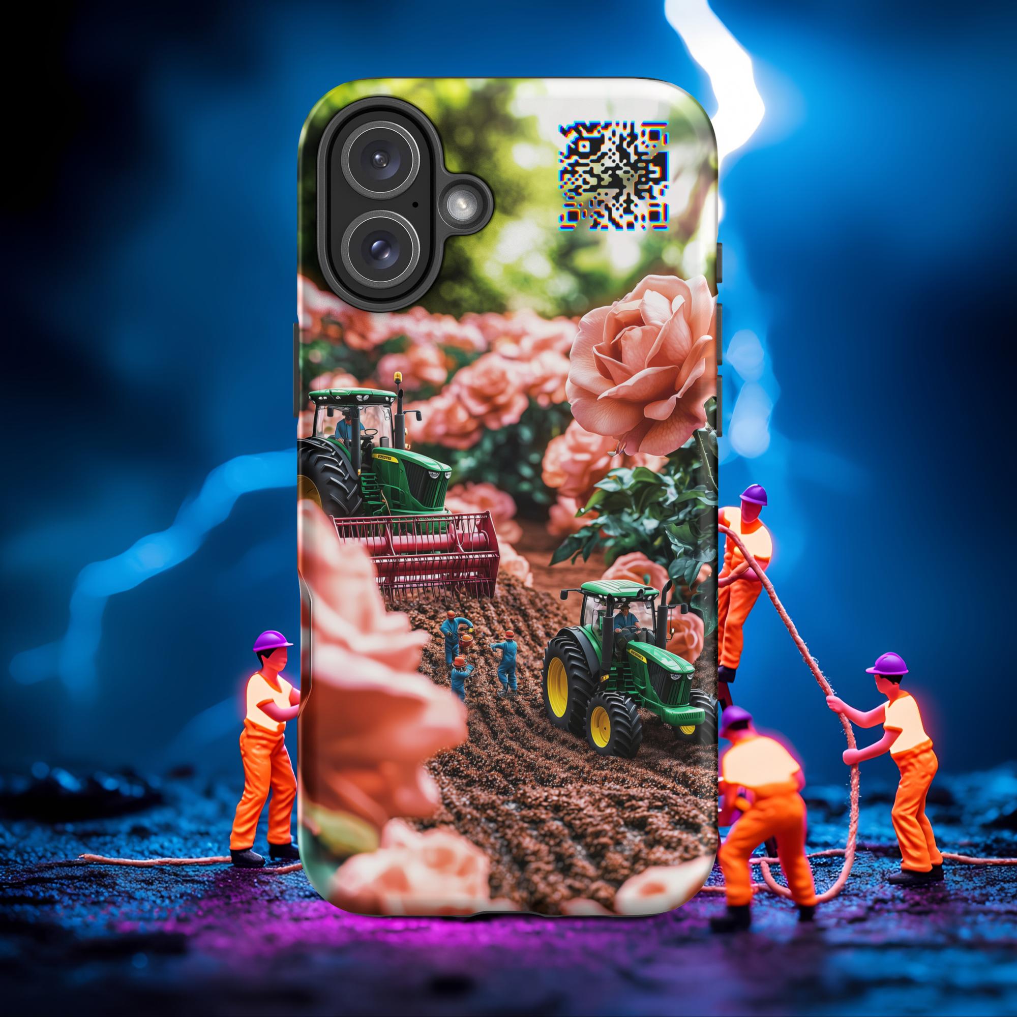 Tiny Workers™ – Pastel Rose Garden – Limited QR Music Case for iPhone® – Tough | Matte – Phone Case | QR Music Drop by uBelong2.us | Variant: iPhone 16 Plus