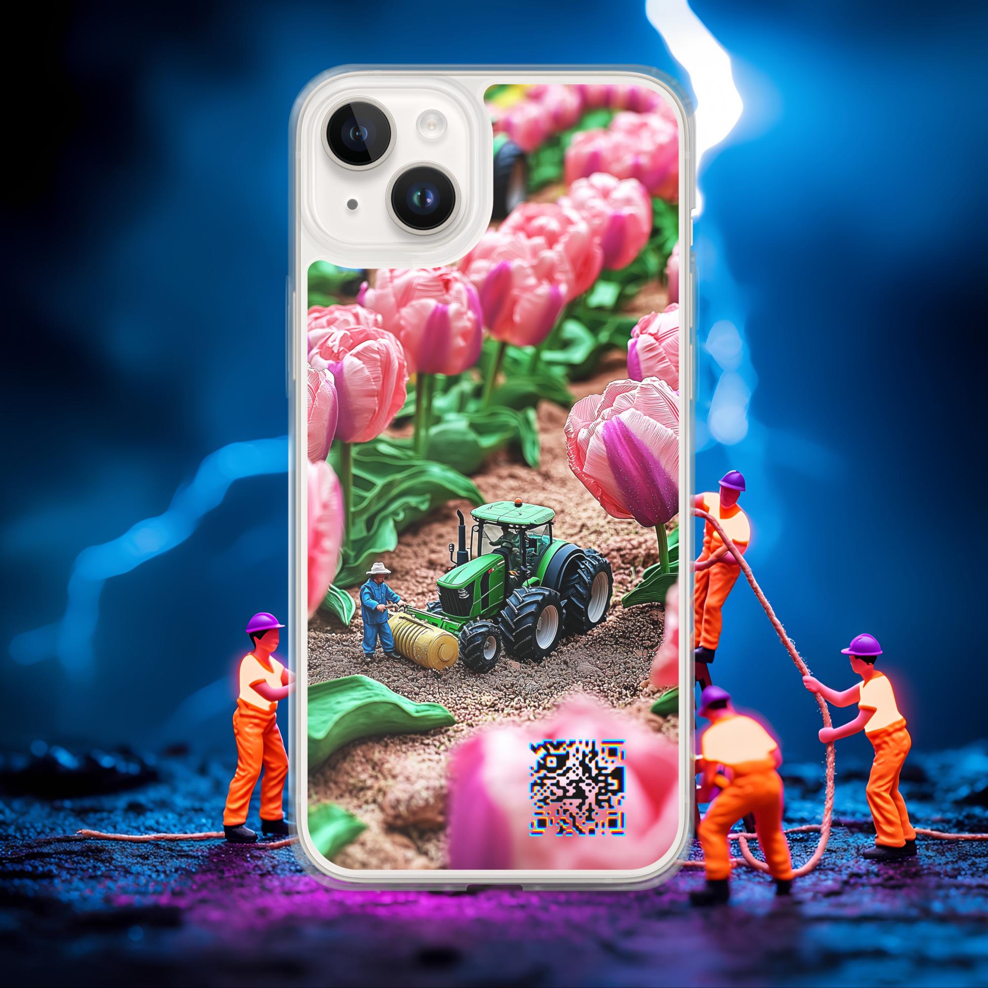 Tiny Workers™ – Spring Tulipans – Limited QR Music Case for iPhone® | FlexSafe™ – Phone Case | QR Music Drop by uBelong2.us | Variant: iPhone 14 Plus