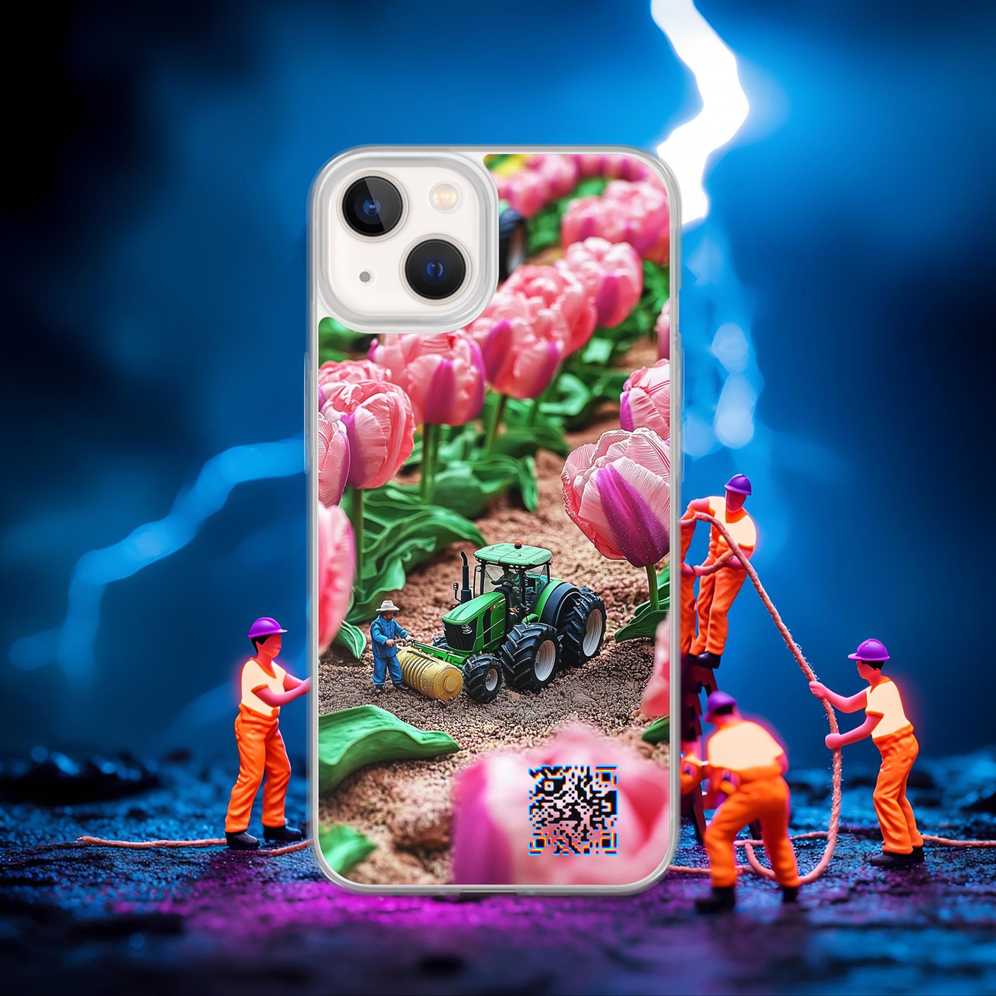 Tiny Workers™ – Spring Tulipans – Limited QR Music Case for iPhone® | FlexSafe™ – Phone Case | QR Music Drop by uBelong2.us | Variant: iPhone 13