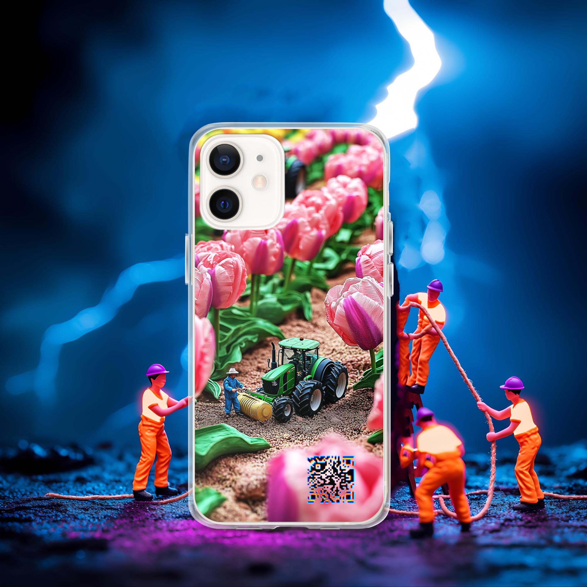 Tiny Workers™ – Spring Tulipans – Limited QR Music Case for iPhone® | FlexSafe™ – Phone Case | QR Music Drop by uBelong2.us | Variant: iPhone 12 mini