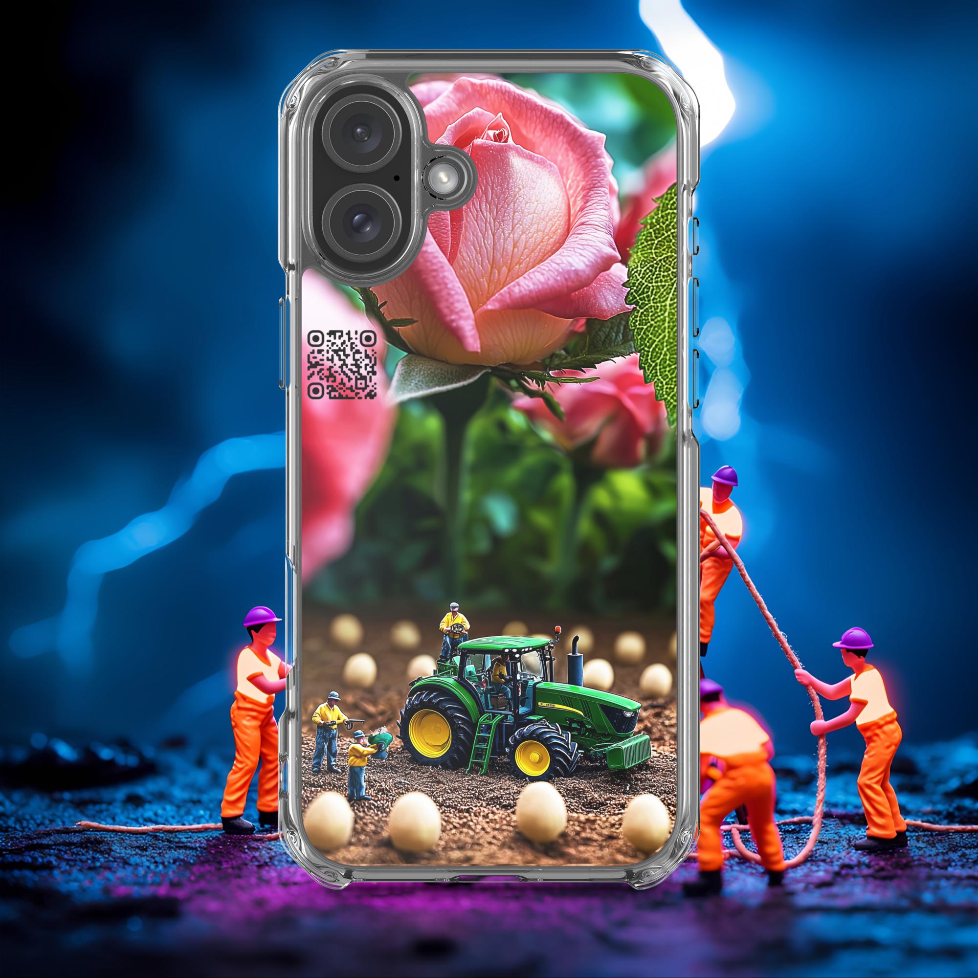 Tiny Workers™ – Giant Rose – Limited QR Music Case for iPhone® | FlexSafe™ – Phone Case | QR Music Drop by uBelong2.us | Variant: iPhone 16 Plus